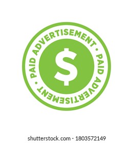 Paid Advertisement Dollar Sign Label, Ad, Stamp, Sticker Vector Illustration Background