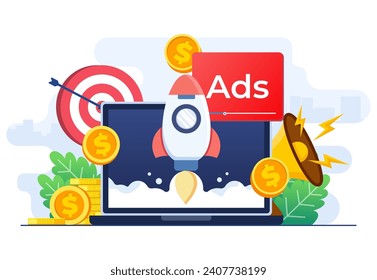 Paid advertising campaign display ads on website generating revenue for publisher, Pay per click concept, PPC, Advertising or advertisement, Promoting brands to audience, Internet marketing concept