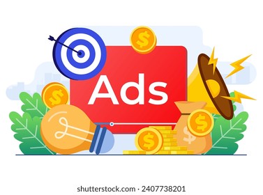 Paid advertising campaign display ads on website generating revenue for publisher, Pay per click concept, PPC, Advertising or advertisement, Promoting brands to audience, Internet marketing concept