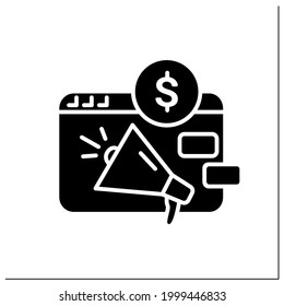  Paid Advertising Glyph Icon. Online Marketing Strategy. Pay Advertising Campaign. Filled Flat Sign. Isolated Silhouette Vector Illustration