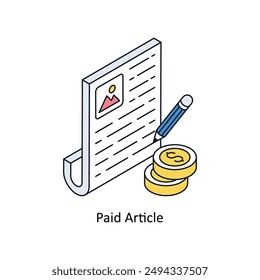 Paid Article Isometric style icon. Symbol on White background EPS 10 File