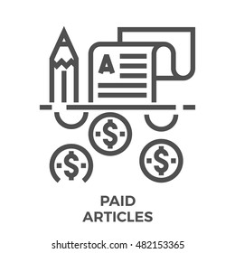 Paid Articles Thin Line Vector Icon Isolated on the White Background.