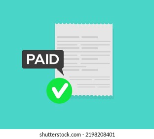 Paid bill invoice, success completed payment flat symbol logo design. Money payout done, valid verified pay notice notification with check mark vector design and illustration.
