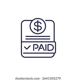 paid bill line icon on white
