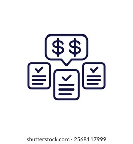 paid bills line icon, invoices and checks