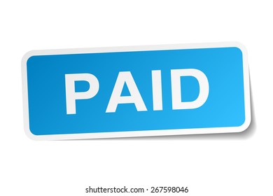 Paid Blue Square Sticker Isolated On White