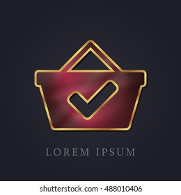Paid cart Red Ruby with Golden Frame Precious Jewellery Icon / Logo Design