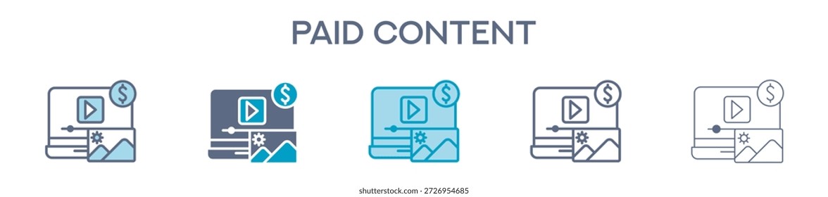 Elemento De Conteúdo Pago Para Design Gráfico - Vários Estilos. Ilustração Vetorial De Duas Cores E Preto. Vários Designs De Ícones Podem Ser Usados Para Celular, Interface Do Usuário, Web