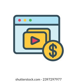 Paid Content icon with online video and dollar