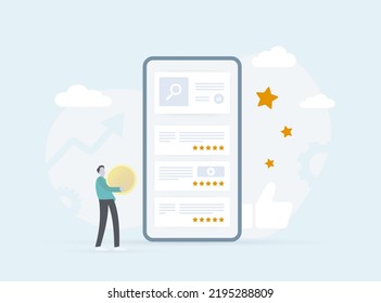 Paid Customer Reviews Websites for SEO concept. Local feedback, business reviews, online product ratings to increase sales and grow positions in search engines. Business listing reviews illustration