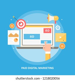 Paid Digital marketing, Internet marketing investment, marketing analytics flat design vector