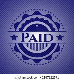 Paid emblem with jean background. Vector Illustration. Detailed. 