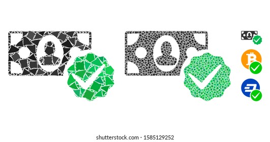 Paid in full icon mosaic of rough elements in different sizes and color hues, based on paid in full icon. Vector irregular elements are grouped into mosaic.