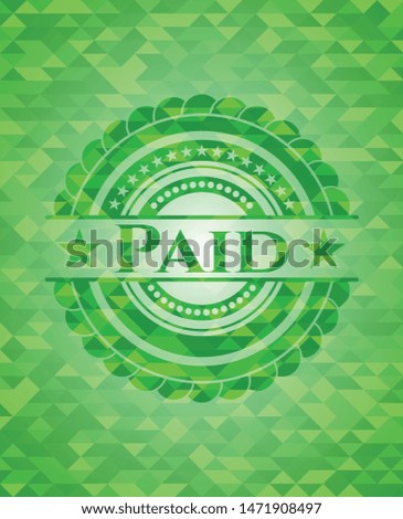 Paid green emblem. Mosaic background. Vector Illustration. Detailed.