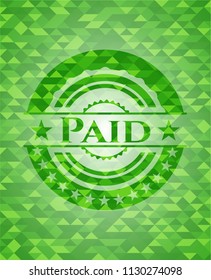 Paid green emblem with triangle mosaic background
