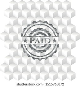 Paid grey emblem with geometric cube white background