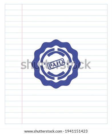 paid icon emblem with pen effect. Blue ink. Vector Illustration. Detailed. 