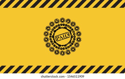 paid icon grunge black emblem with yellow background, warning sign. Vector Illustration. Detailed.