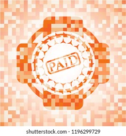 paid icon inside abstract orange mosaic emblem with background