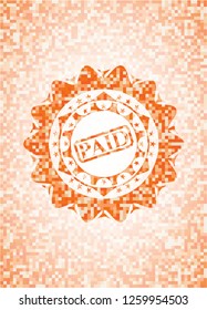 paid icon inside abstract orange mosaic emblem with background