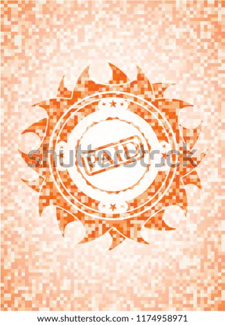 paid icon inside abstract orange mosaic emblem