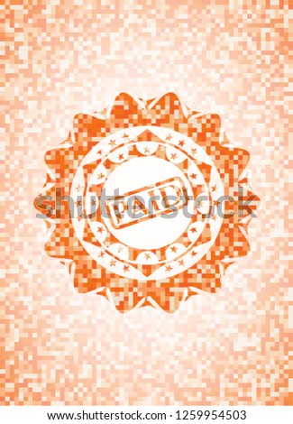 paid icon inside abstract orange mosaic emblem with background