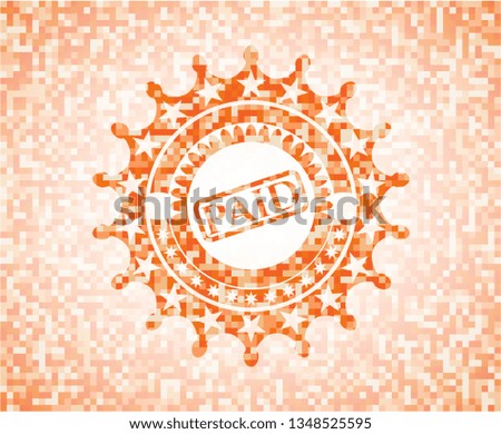 paid icon inside abstract orange mosaic emblem with background