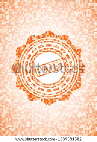 paid icon inside abstract orange mosaic emblem