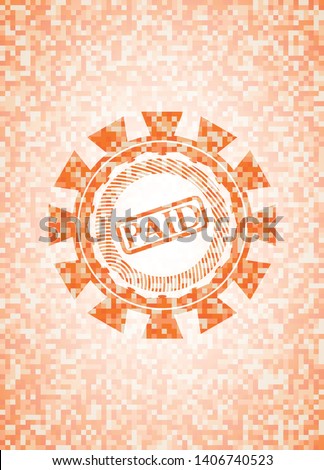 paid icon inside abstract orange mosaic emblem