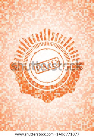 paid icon inside abstract orange mosaic emblem with background