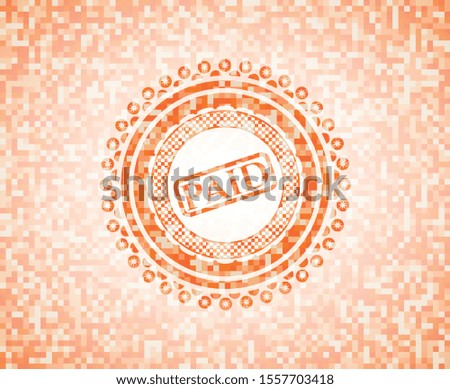 paid icon inside abstract orange mosaic emblem with background