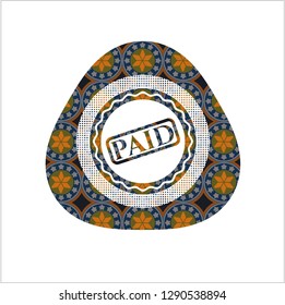 paid icon inside arabesque badge background. arabic decoration.
