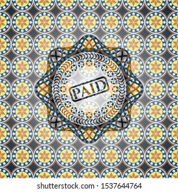 paid icon inside arabesque emblem background. arabic decoration.