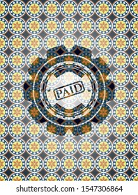 paid icon inside arabesque emblem. arabic decoration.