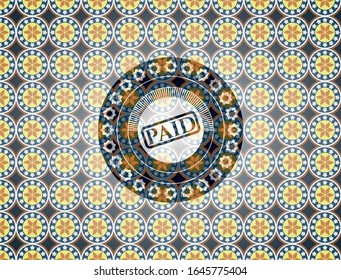 paid icon inside arabesque emblem background. arabic decoration.