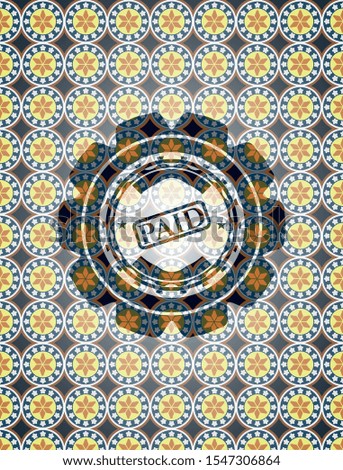 paid icon inside arabesque emblem. arabic decoration.