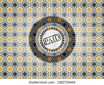 paid icon inside arabic style emblem. Arabesque decoration.