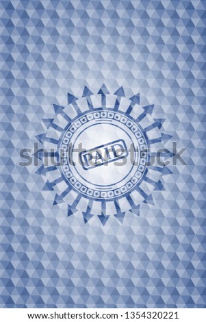 paid icon inside blue polygonal emblem.