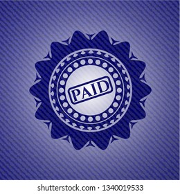 paid icon inside emblem with jean texture