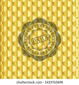 paid icon inside golden emblem. Scales pattern. Vector Illustration. Detailed.
