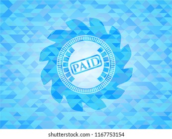 paid icon inside light blue emblem with mosaic ecological style background
