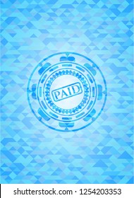 paid icon inside light blue mosaic emblem