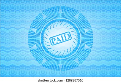 paid icon inside light blue water badge background.