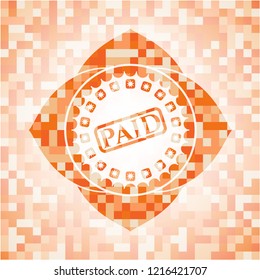 paid icon inside orange mosaic emblem