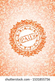paid icon inside orange mosaic emblem with background