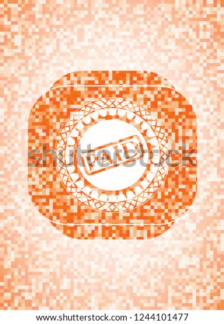 paid icon inside orange mosaic emblem