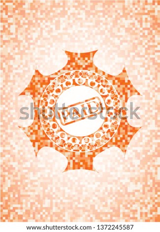 paid icon inside orange mosaic emblem with background