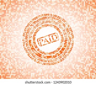 paid icon inside orange tile background illustration. Square geometric mosaic seamless pattern with emblem inside.