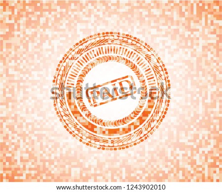 paid icon inside orange tile background illustration. Square geometric mosaic seamless pattern with emblem inside.