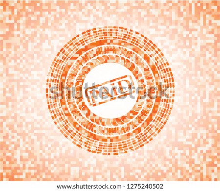 paid icon inside orange tile background illustration. Square geometric mosaic seamless pattern with emblem inside.